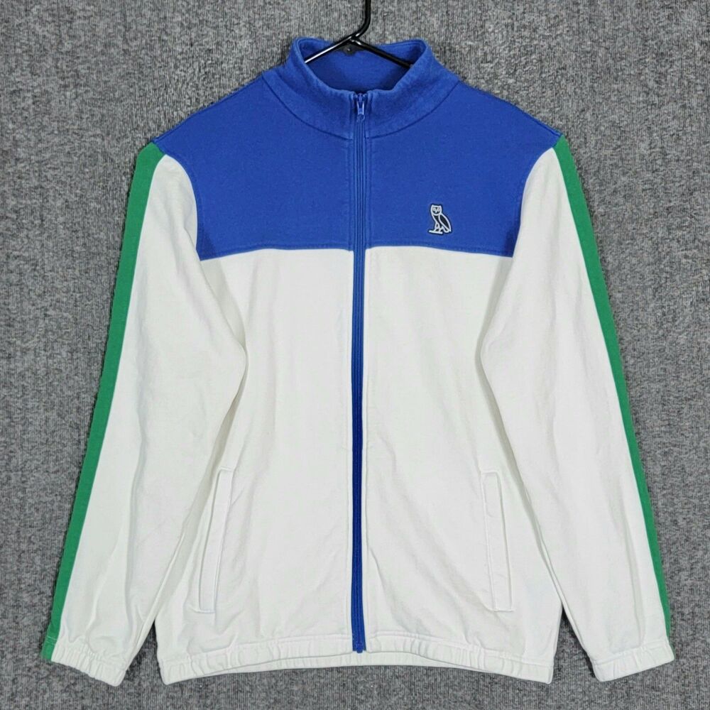 OVO Octobers Very Own Track Jacket Mens Medium White Blue Owl Logo Full Zip